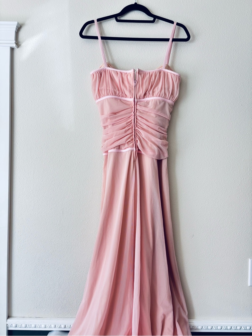 Tadashi Shoji Vintage Blush Pink Balletcore Lace-Up Mesh Maxi Dress Size 8 - Picture 3 of 11